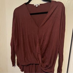 Fashion Nova Surplice Neck Brown Blouse XS High Low Long Sleeve Stretchable NWT